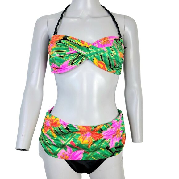 Catalina Vintage 80s Bikini Women 12 Swim Top High Cut Bottom Beach New w Tags L
